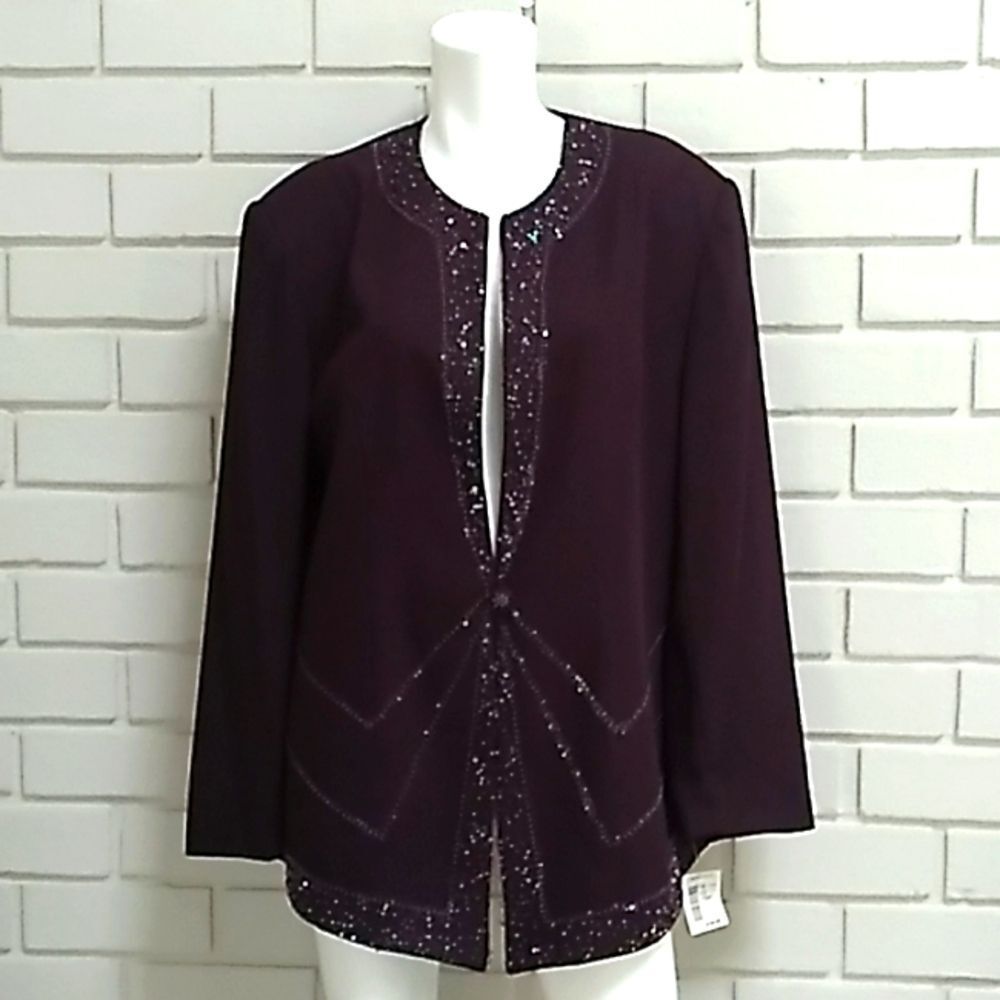 St. Anthony Evening Purple Beaded/Sequin Suit Jacket. Size 18 NWT